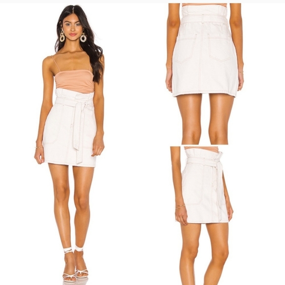 Free People Splendor in the Grass Cream Paper Bag Waist Mini Skirt Size 2 - Picture 4 of 14